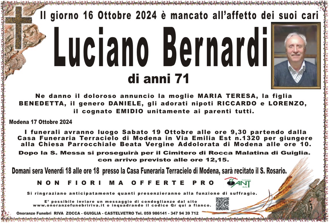 Ci ha lasciato Luciano Bernardi