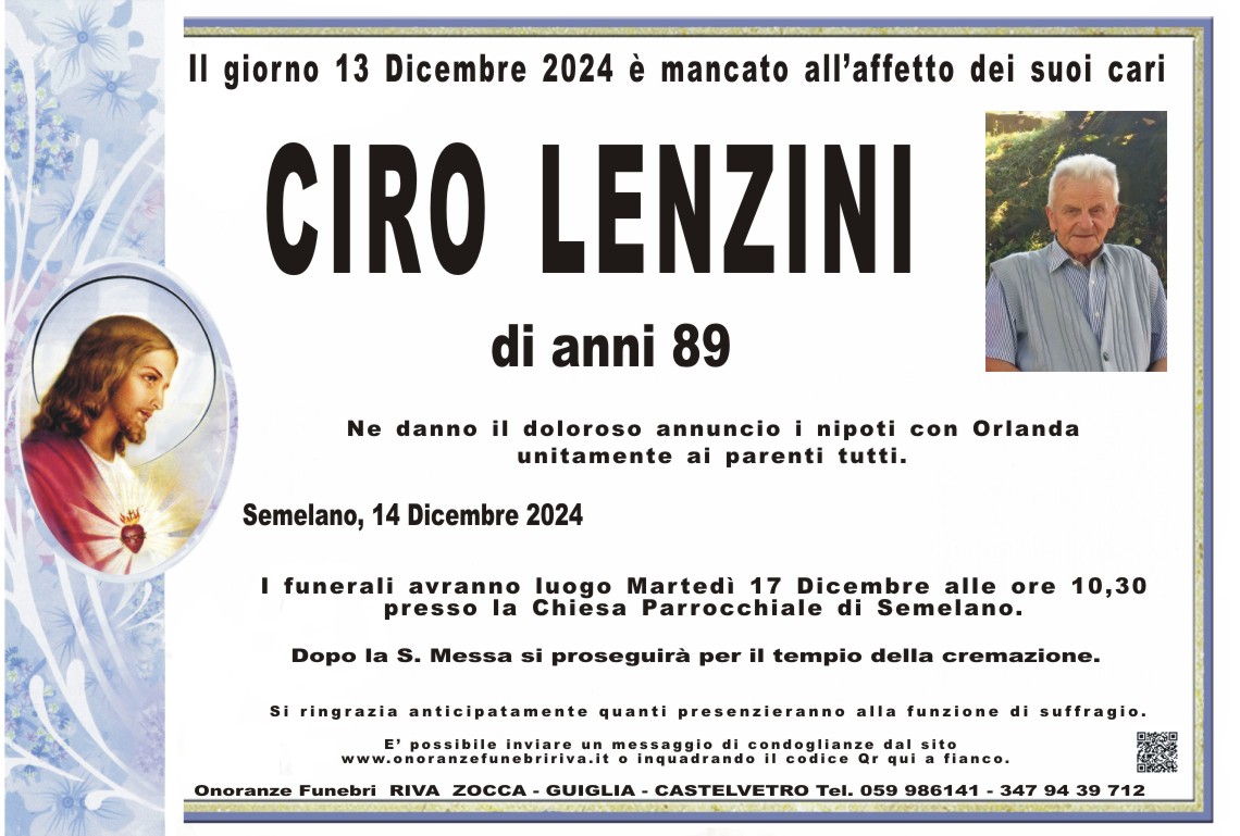 Ci ha lasciato Ciro Lenzini