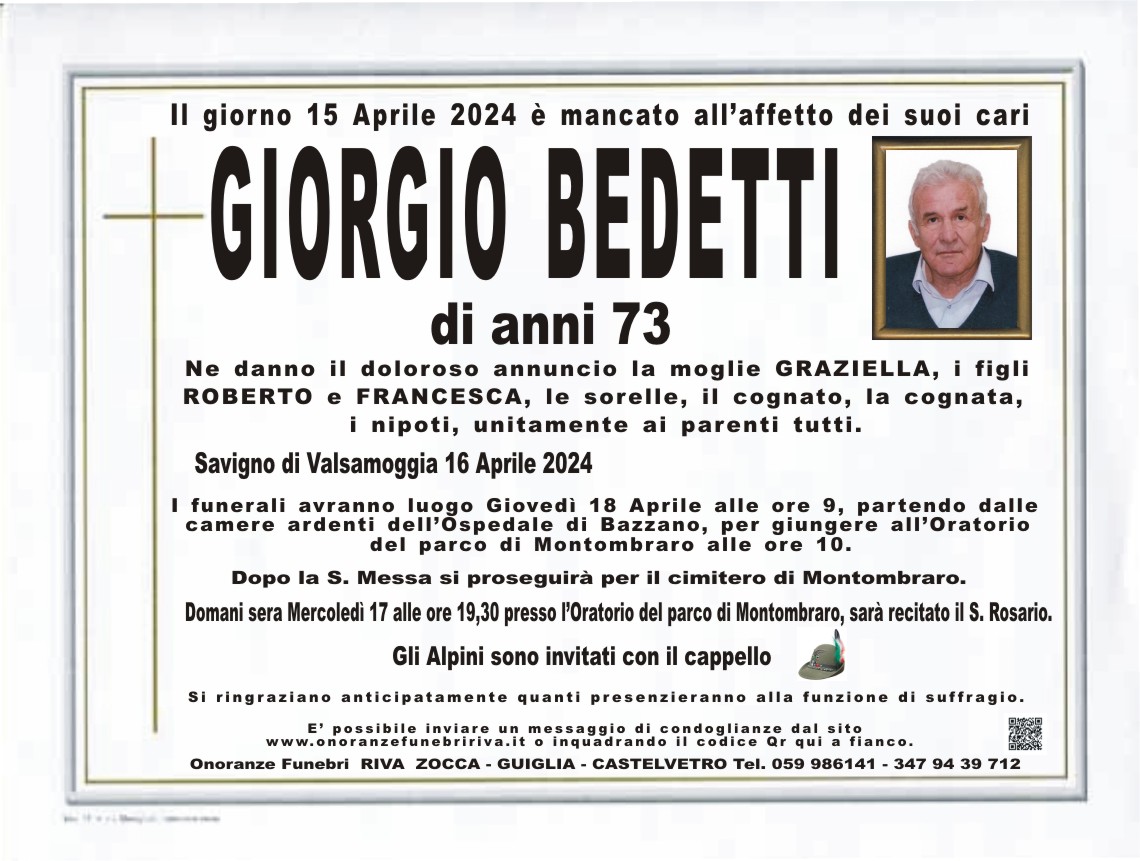 Ci ha lasciato Giorgio Bedetti