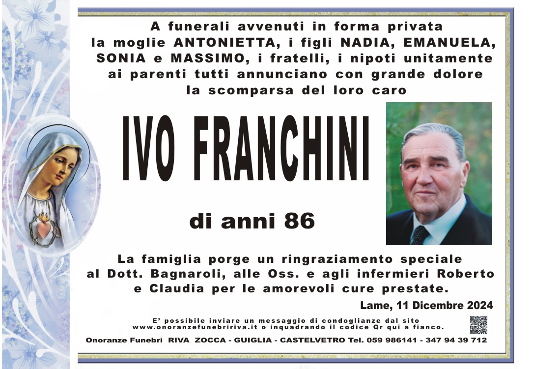 Ci ha lasciato Ivo Franchini