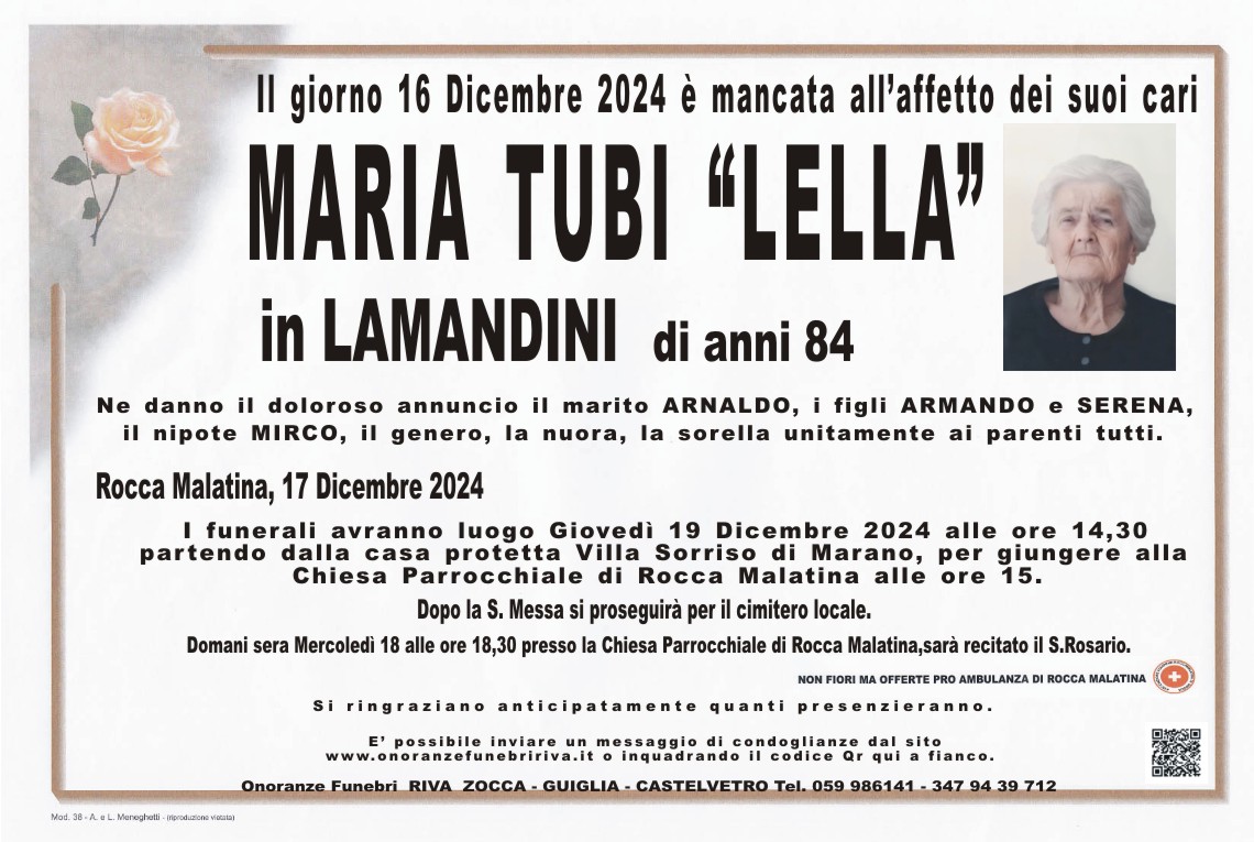 Ci ha lasciato Maria Tubi 