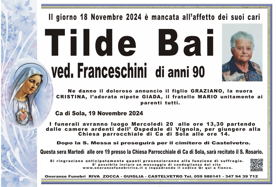 Ci ha lasciato Tilde Bai ved. Franceschini