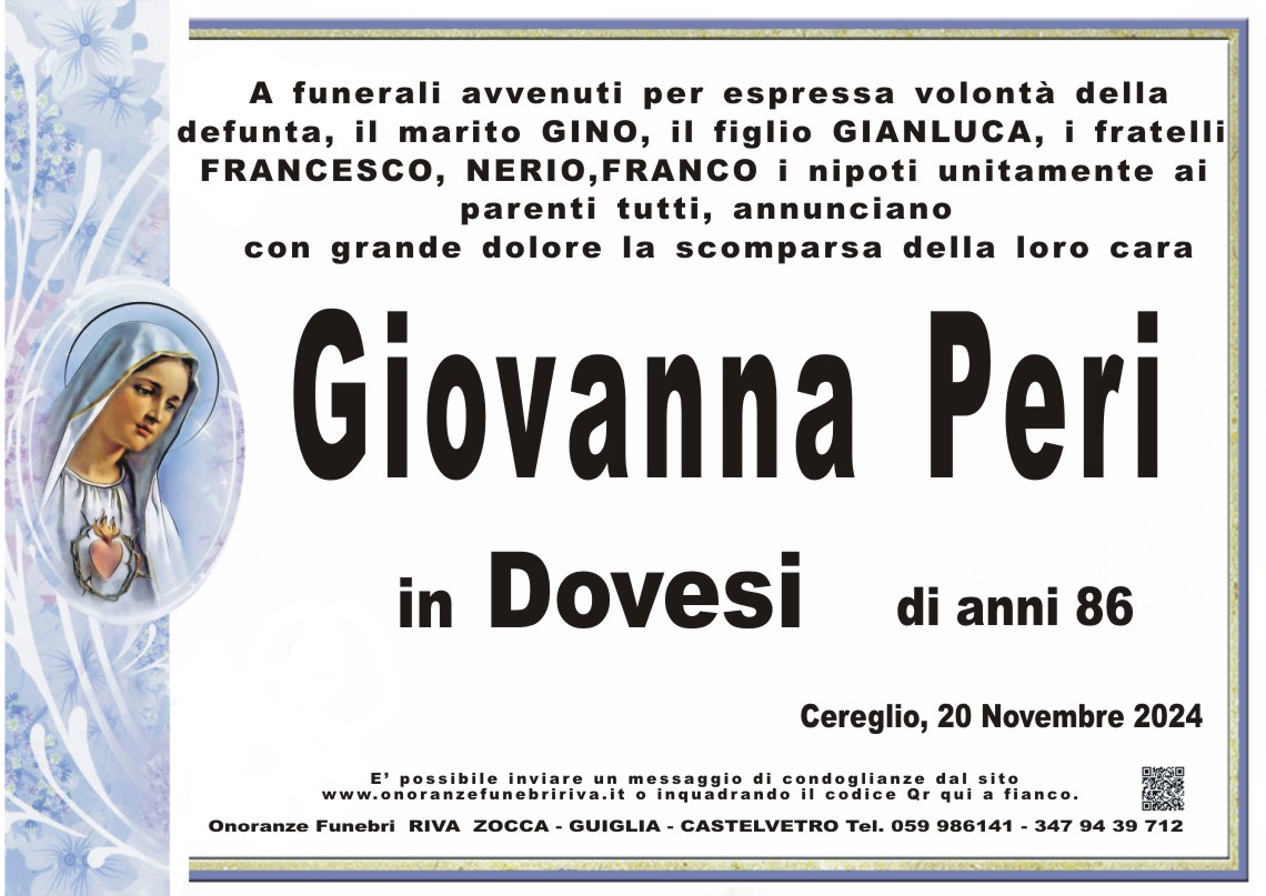 Ci ha lasciato Giovanna Peri in Dovesi